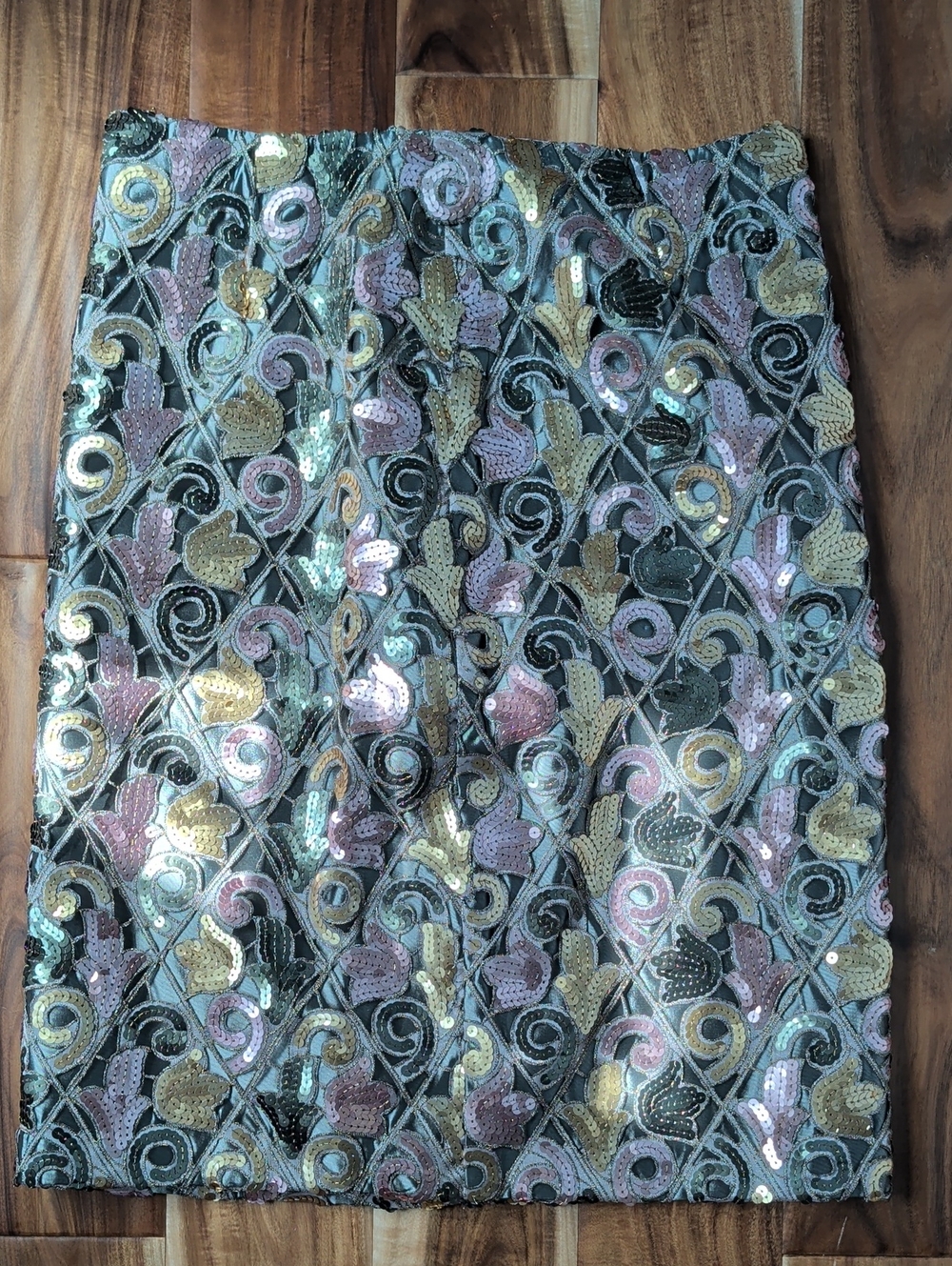 Sequin Floral Pencil Skirt in Pink, Gold & Silver